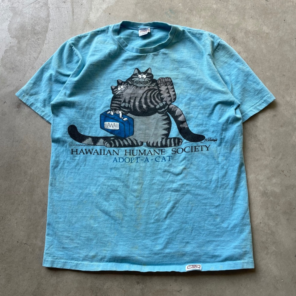 Vintage Crazy Shirts Hawaii B Kliban Cat Hawaiian Humane Society Blue Tee Large